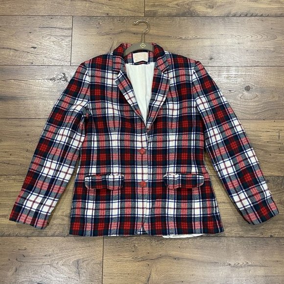 Vintage Pendleton Womens Blazer Tartan Plaid 100% Wool Red XS Size 10‎ Lined - Picture 1 of 15